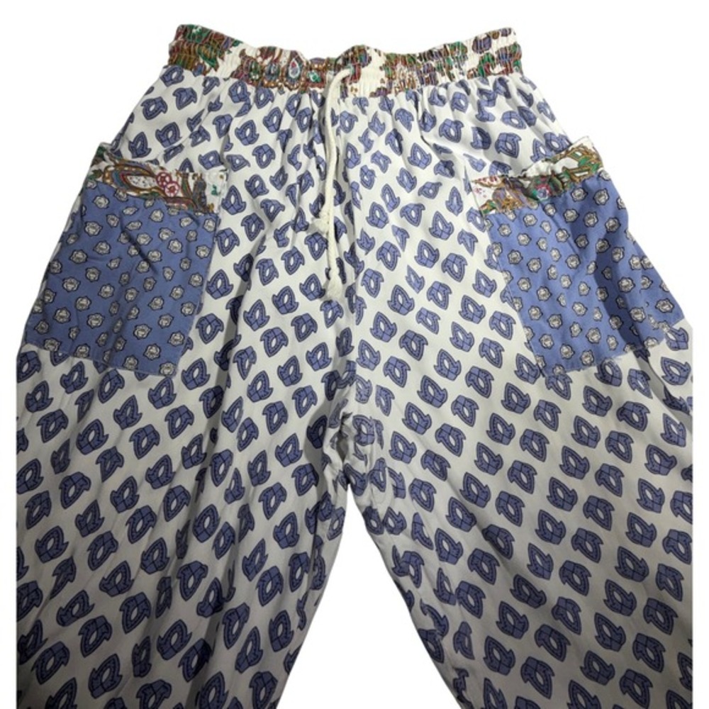 Voyou‎ Rayon Mixed Print Pajama Lounge Pants Blue White Paisley Boho Small - Picture 3 of 6